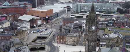 Aerial view of Rochdale town centre.