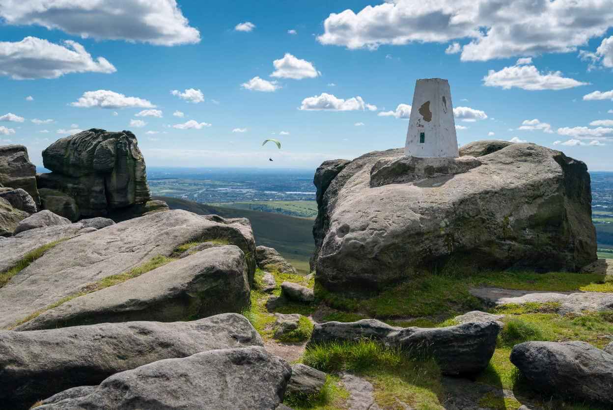 A paraglider over Blackstone Edge.