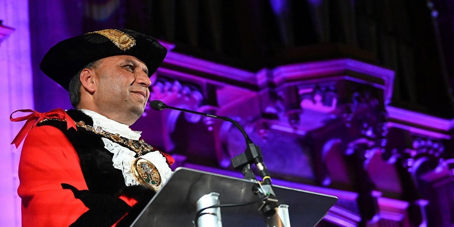 Councillor Shakil Ahmed in mayor's robes.