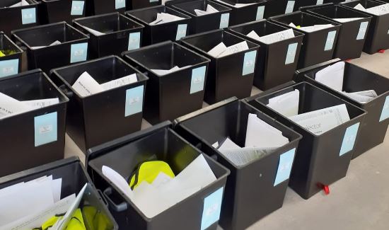 Ballot boxes at the 2022 local elections.