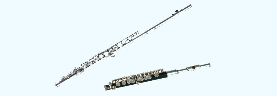 A concert flute with a piccolo flute.