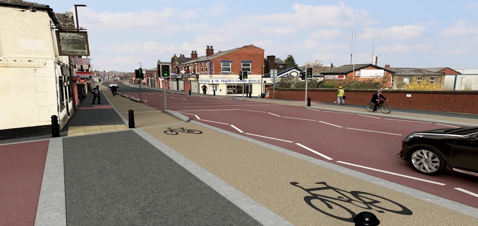 An artist's impression of planned cycle lanes near Castleton Railway Station.