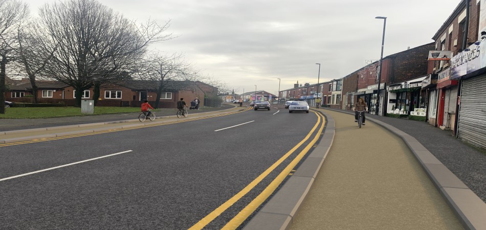 An artist's impression of planned cycle lanes on Manchester Road in Castleton.