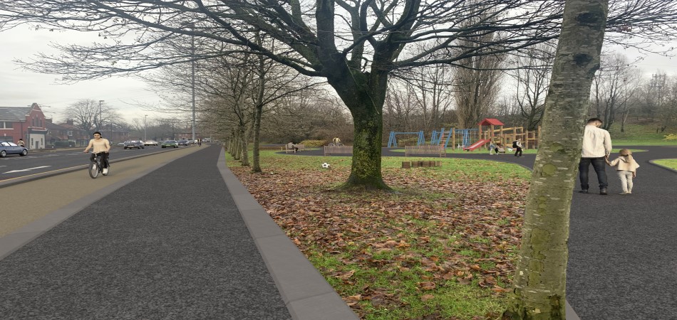 An artist's impression of planned cycle lanes by the park near Abbott Street in Castleton.