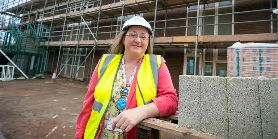 Councillor Rachel Massey outside the school.