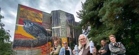 Councillor Sue Smith with artists.
