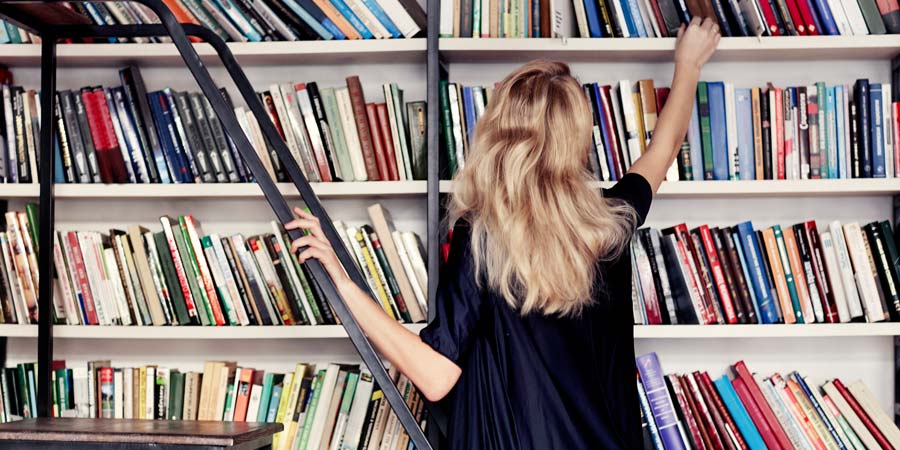 Woman in library.