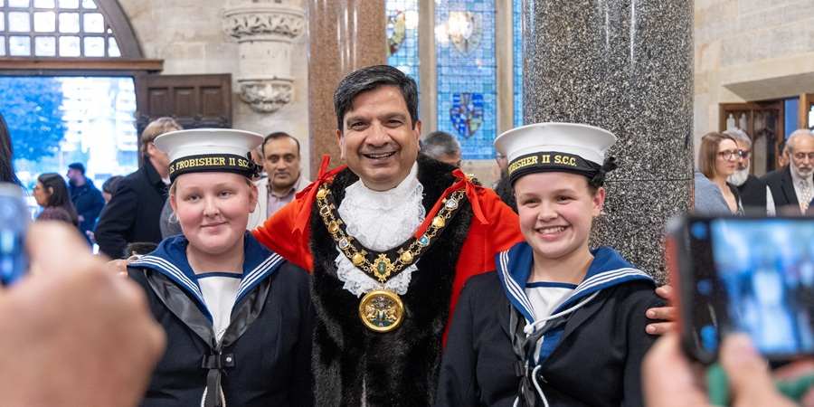 Councillor Faisal Rana with cadets.