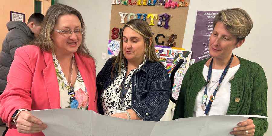 Councillor Rachel Massey with youth centre staff.