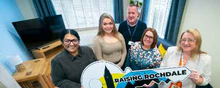 Councillor Rachel Massey with residential workers.