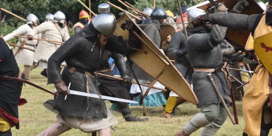 Knights reenacting combat.