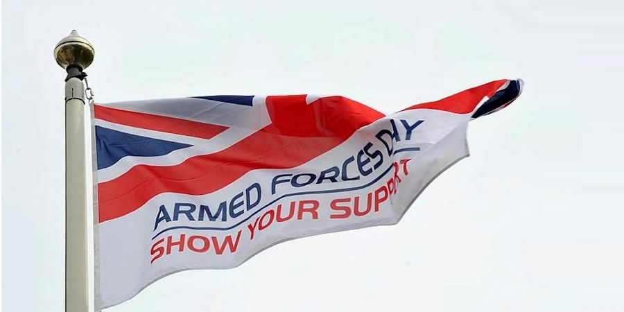 Armed Forces flag waving in the breeze.