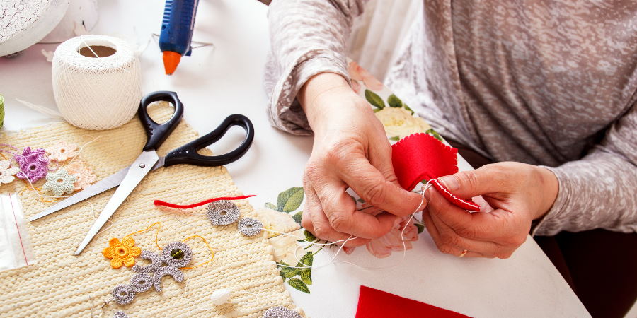 A woman crafting.