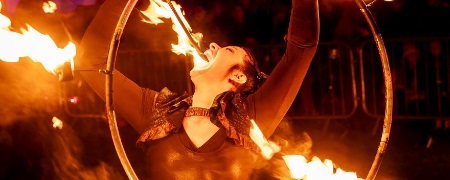 Fire eating performance.