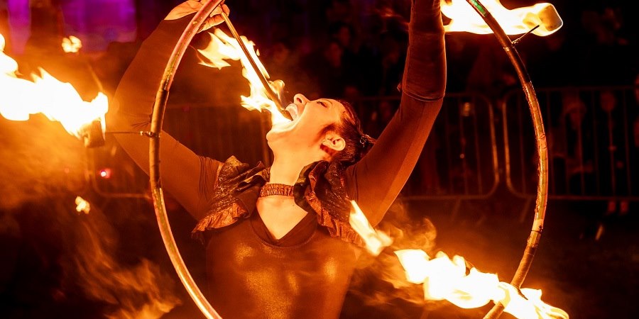 Fire eating performance.