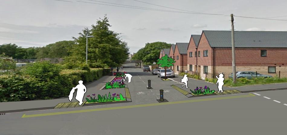 Artist's impression of the active neighbourhood trial in Milkstone and Deeplish.