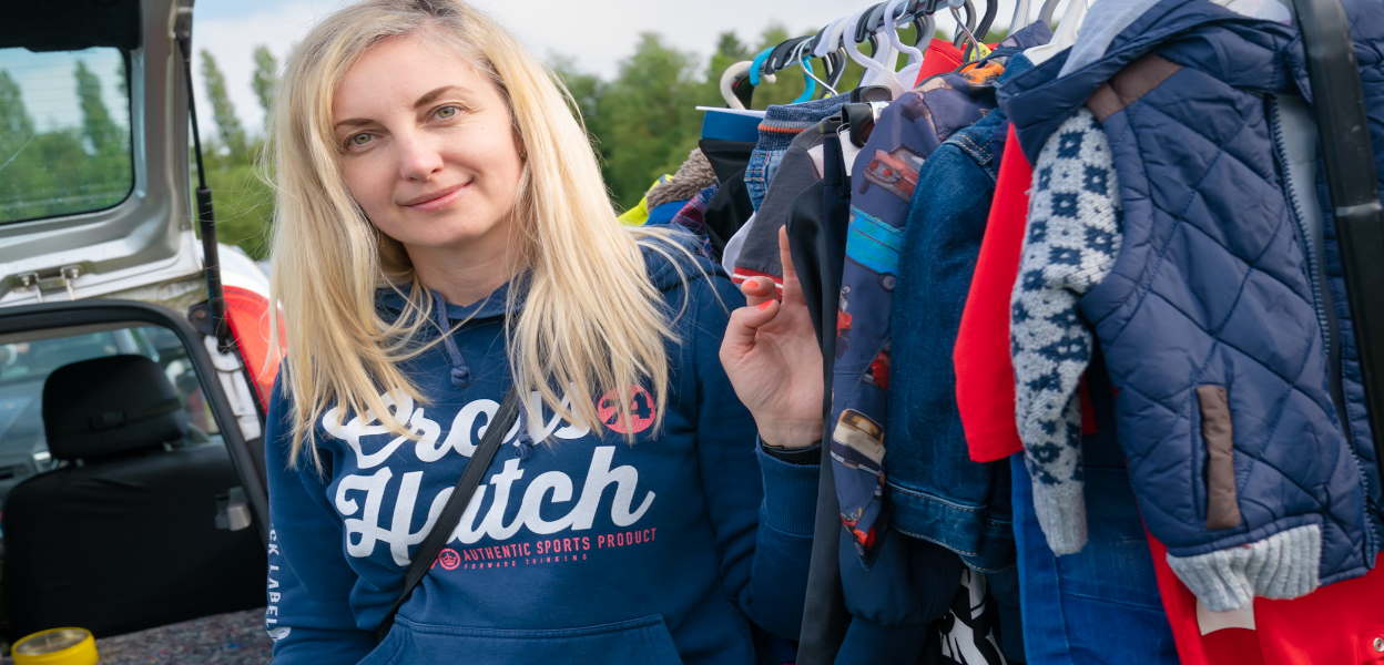 A seller at Bowlee Car Boot Sale and Market.