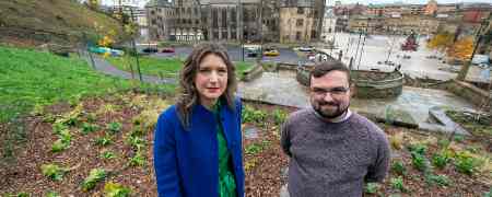Helen Featherstone and Councillor Danny Meredith on the Broadfield Slopes.