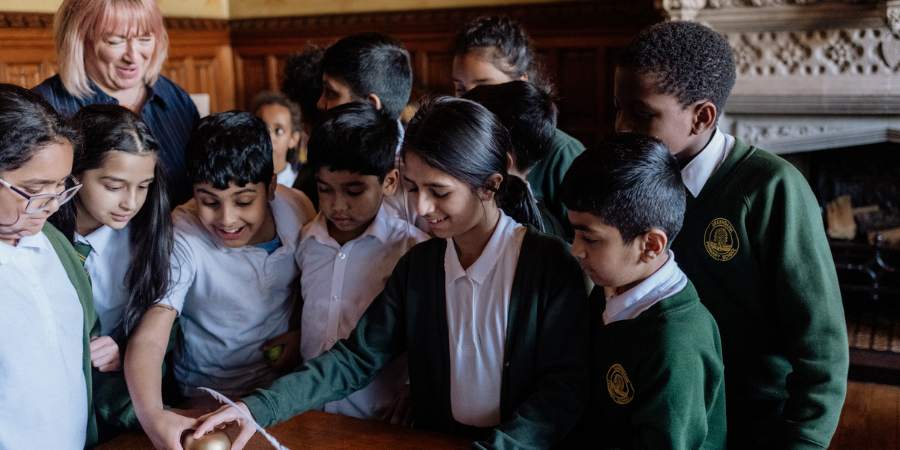 Schoolchildren in a learning session.