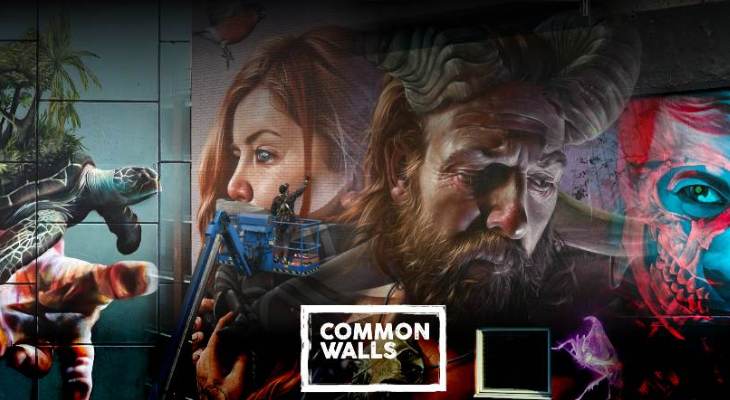 Collage of murals and Common Walls logo.