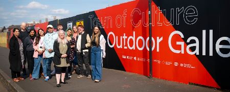 Councillor Sue Smith with artists.