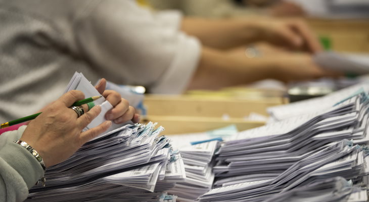 Close up of election counting.