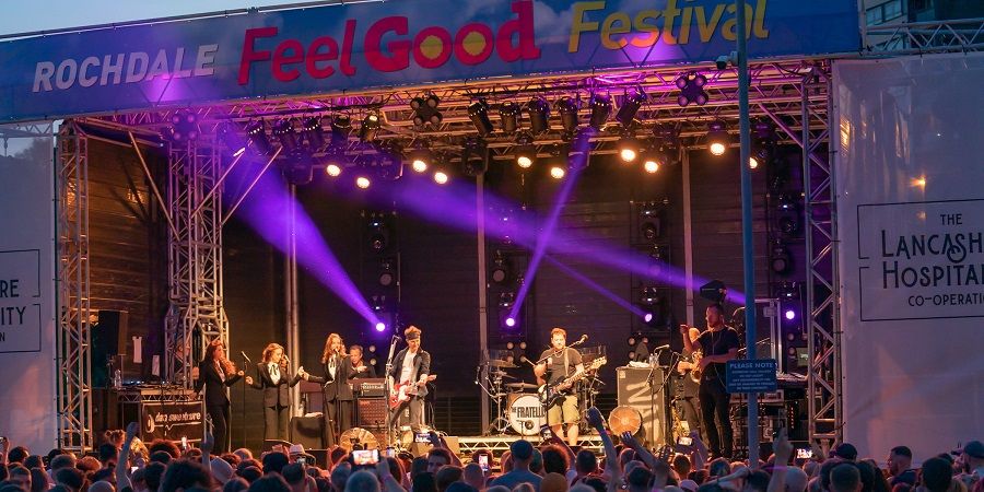 The Fratellis playing on the main stage of Rochdale Feel Good Festival.
