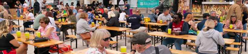 Visitors eating and drinking.