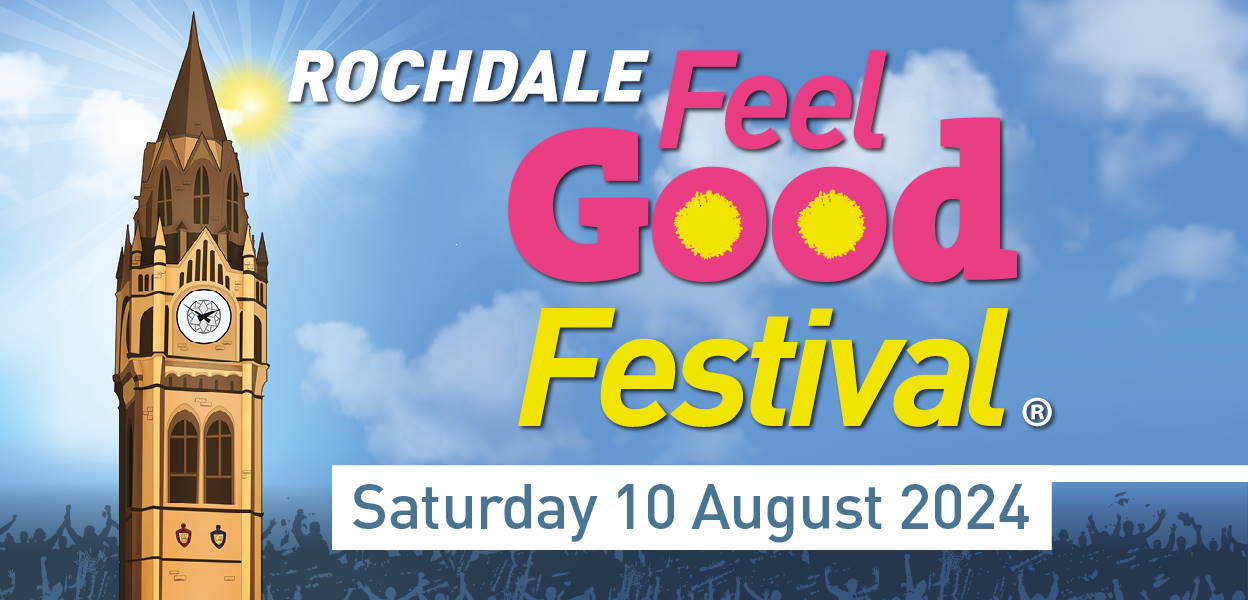 Logo for Feel Good Festival 2023 with date Saturday 10 August 2024.