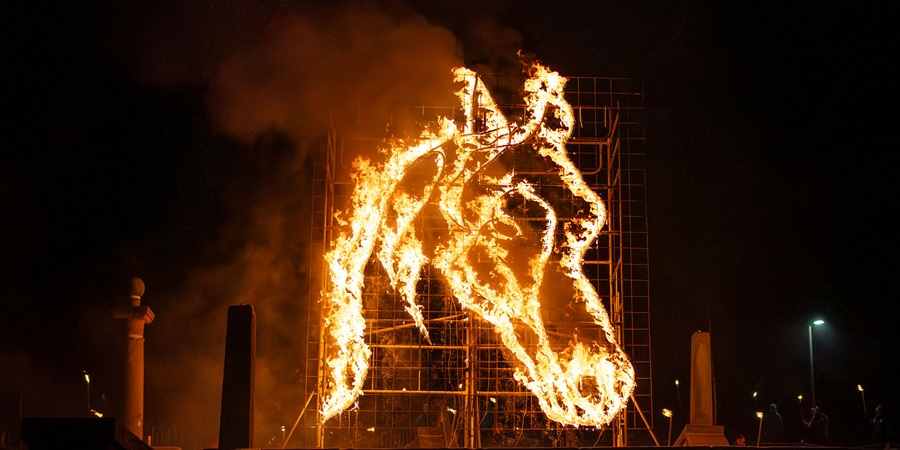 Fire drawing of a pack horse.