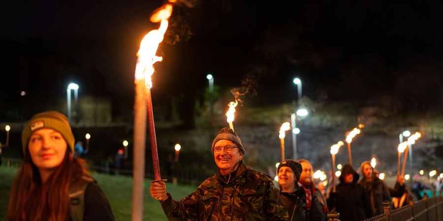 Torchlit procession.