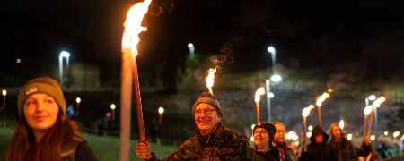 Torchlit procession.