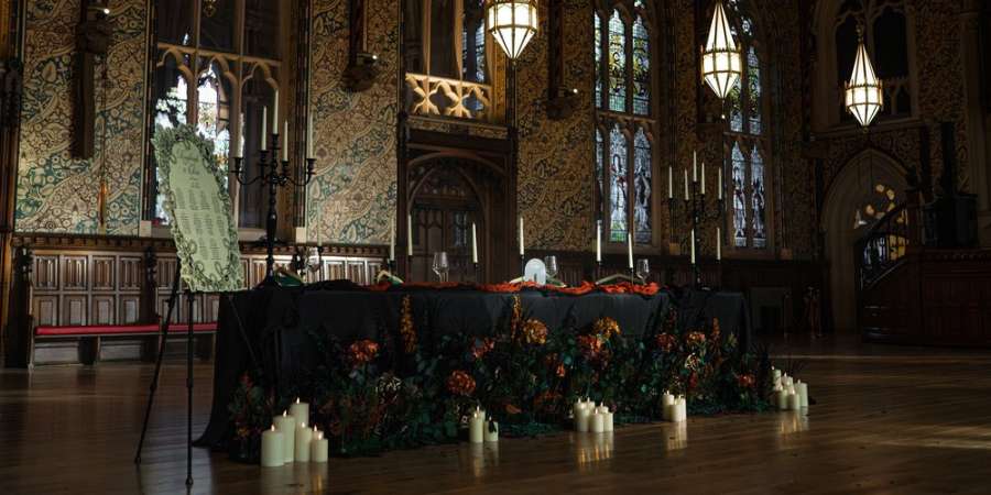 Gothic-themed table in the Great Hall.
