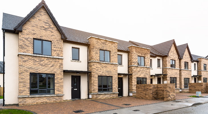 A row of newly built houses.