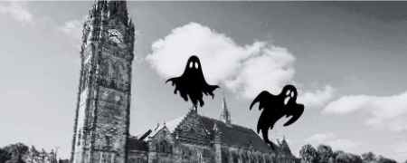 Ghosts outside Rochdale Town Hall.