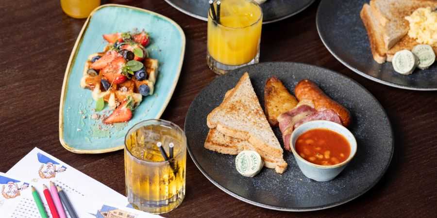 Cooked breakfast dishes.
