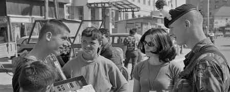 Soldiers with civilians in Kosovo.