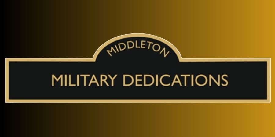 The logo reads "MIDDLETON MILITARY DEDICATIONS" in gold lettering on a black background with a gold border.