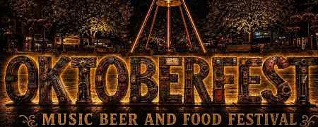 Logo reading, Oktoberfest music, beer and food festival.