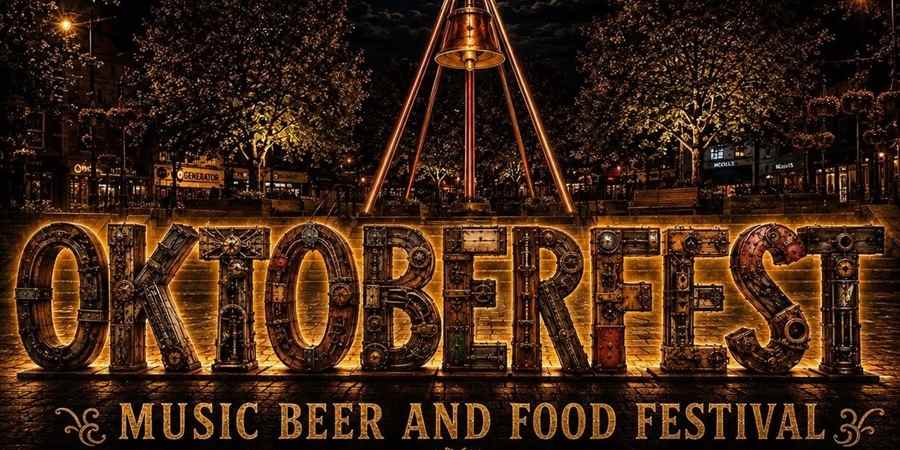 Logo reading, Oktoberfest, music, beer and food festival.