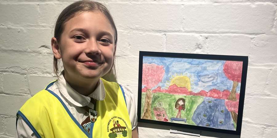 Lavinia with painting.