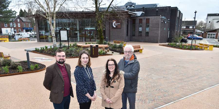Councillor Danny Meredith and others outside Heywood Civic Hall.