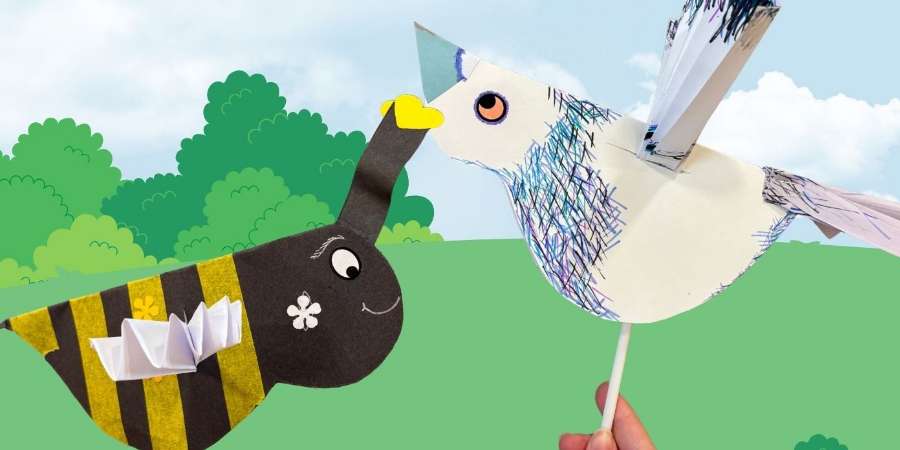 Crafted bee and bird.