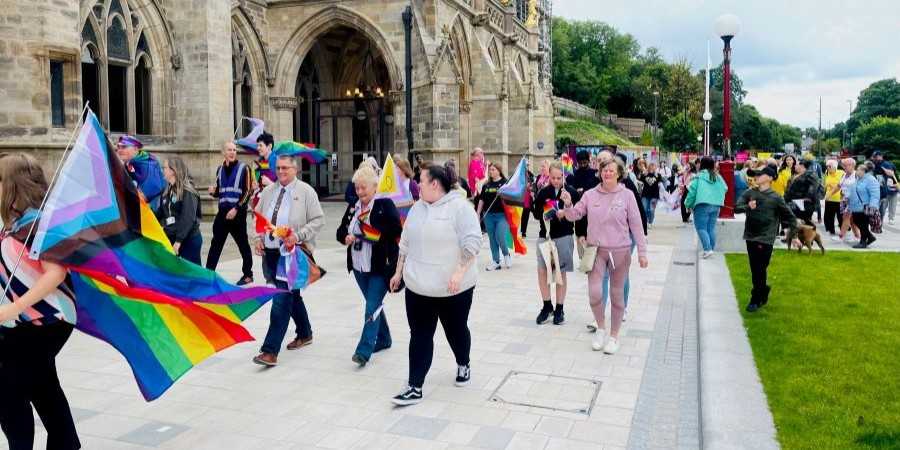 Pride Parade Passing Rochdale Town Hall.