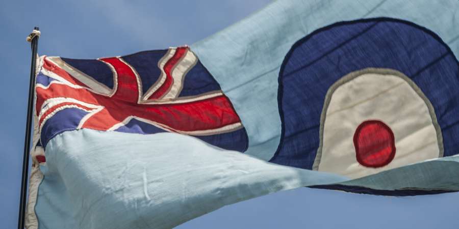 Flag with Union flag and RAF roundel.