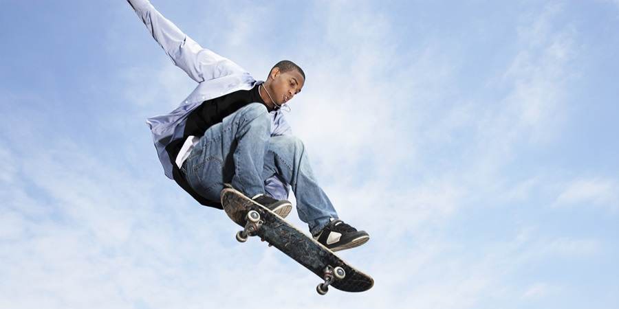 A skateboarder in mid-air.