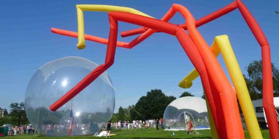 Inflated balloons.