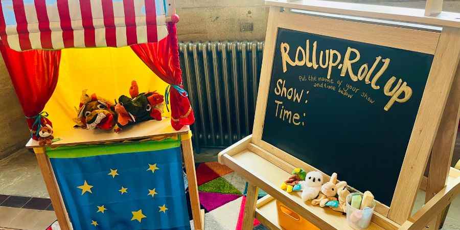Childrens toys and blackboard.
