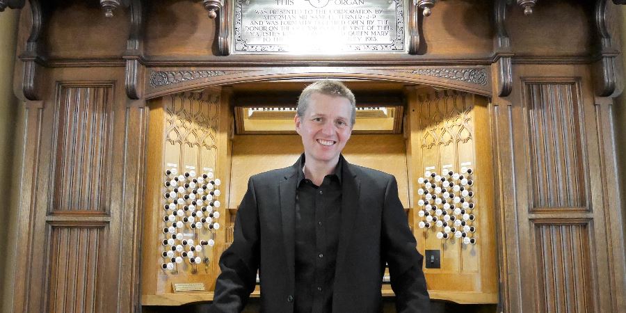 Jonathan Scott in front of the Town Hall organ.