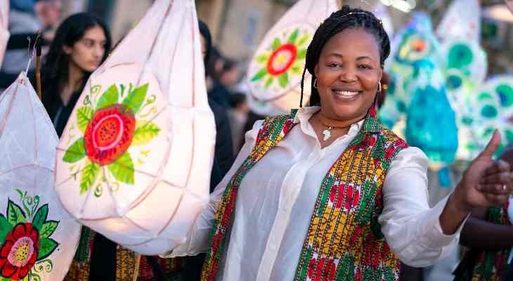 Person holding up a handmade bag.